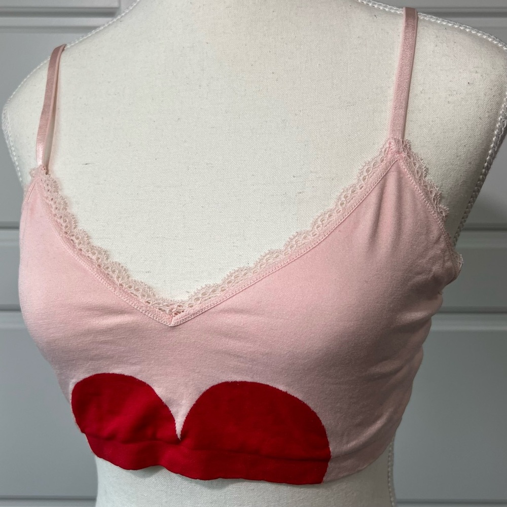 Victoria Secret Pink Bralette Heart Detail Cami Top Adjustable‎ Loungewear Large